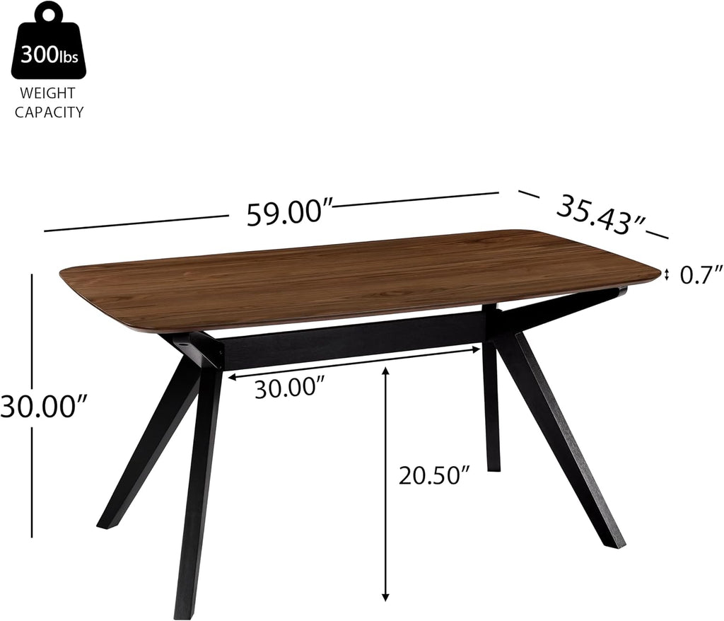 Christopher Knight Home Arley Modern Wooden Dining Table, Solid Wood Rectangular Dining Room Table for 4 People, Sturdy and Space Saving Kitchen Table, Walnut Brown + Black