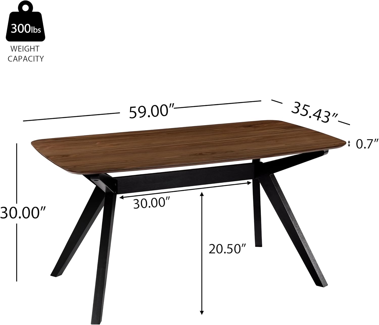 Christopher Knight Home Arley Modern Wooden Dining Table, Solid Wood Rectangular Dining Room Table for 4 People, Sturdy and Space Saving Kitchen Table, Walnut Brown + Black