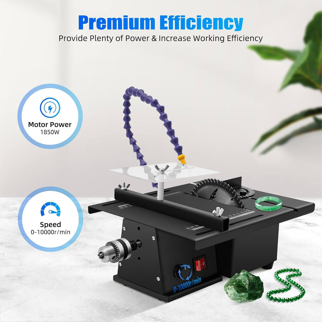 Rock Saw for Cutting Rocks, 1850w Jewelry Polisher Grinder, Adjustable 0-10000rpm Lapidary saw with Cooling System Cold-Rolled Steel Construction for Gem, Jade, Woodworking