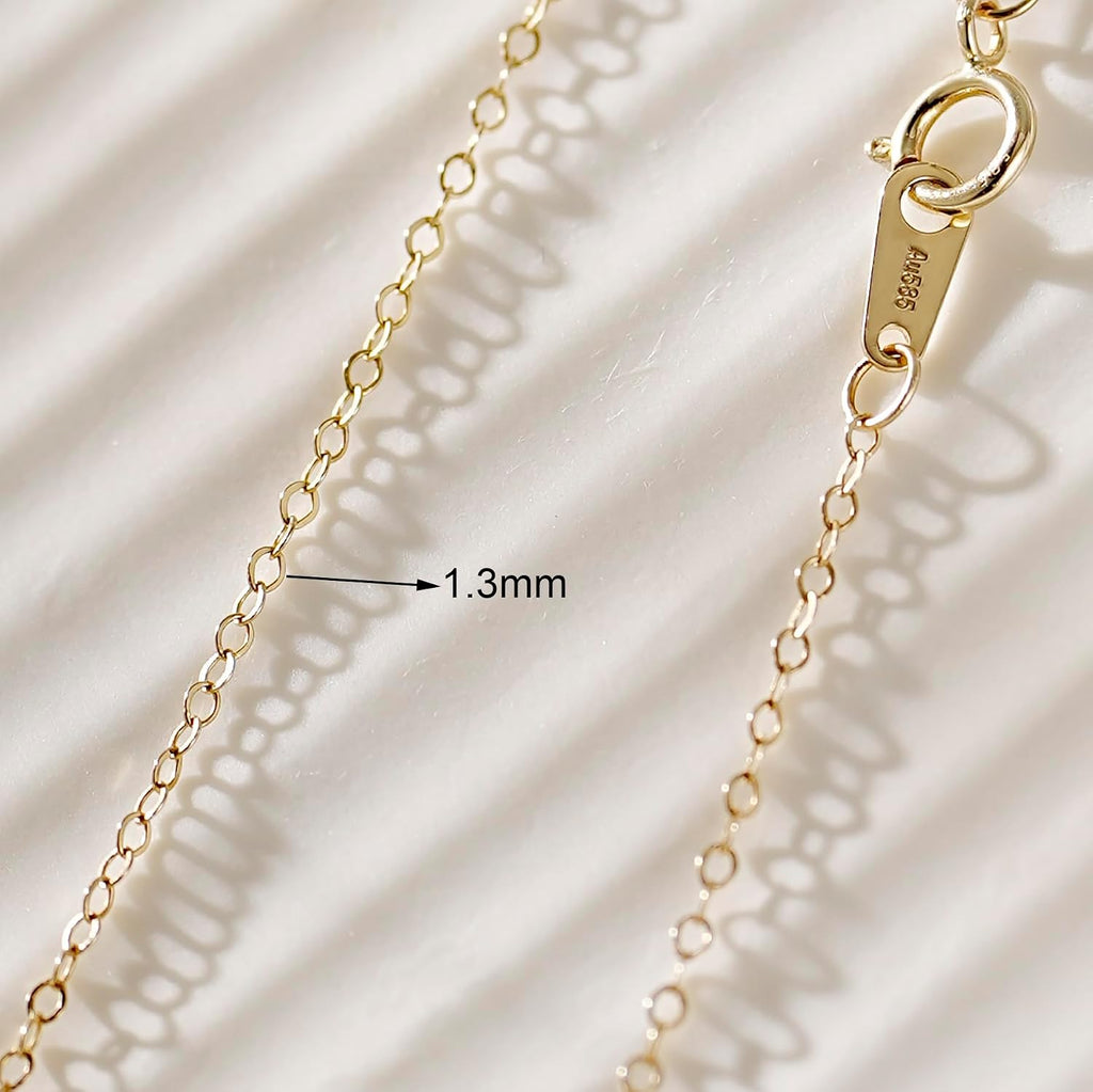 14K Gold Cable Chain Necklace, Dainty Sparkle 1.3mm/1.5mm/1.8mm Cable Link Chain, 16-24 Inches for Women Men, Hypoallergenic, Non-Tarnish, Cadenas de Oro 14K para Mujer