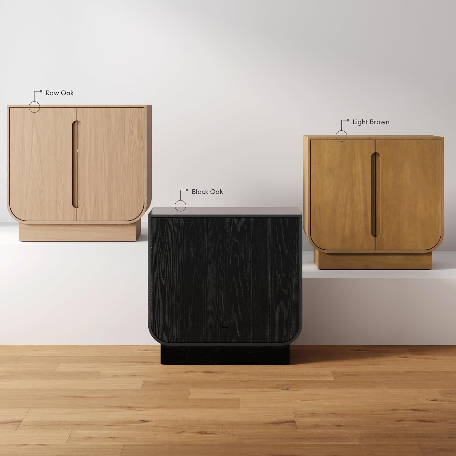 Nathan James Joey Mid Century Modern Storage Cabinet, Arched Accent Cabinet with Rounded Bottom Edges and Integrated Door Pull Cutouts, Black Oak