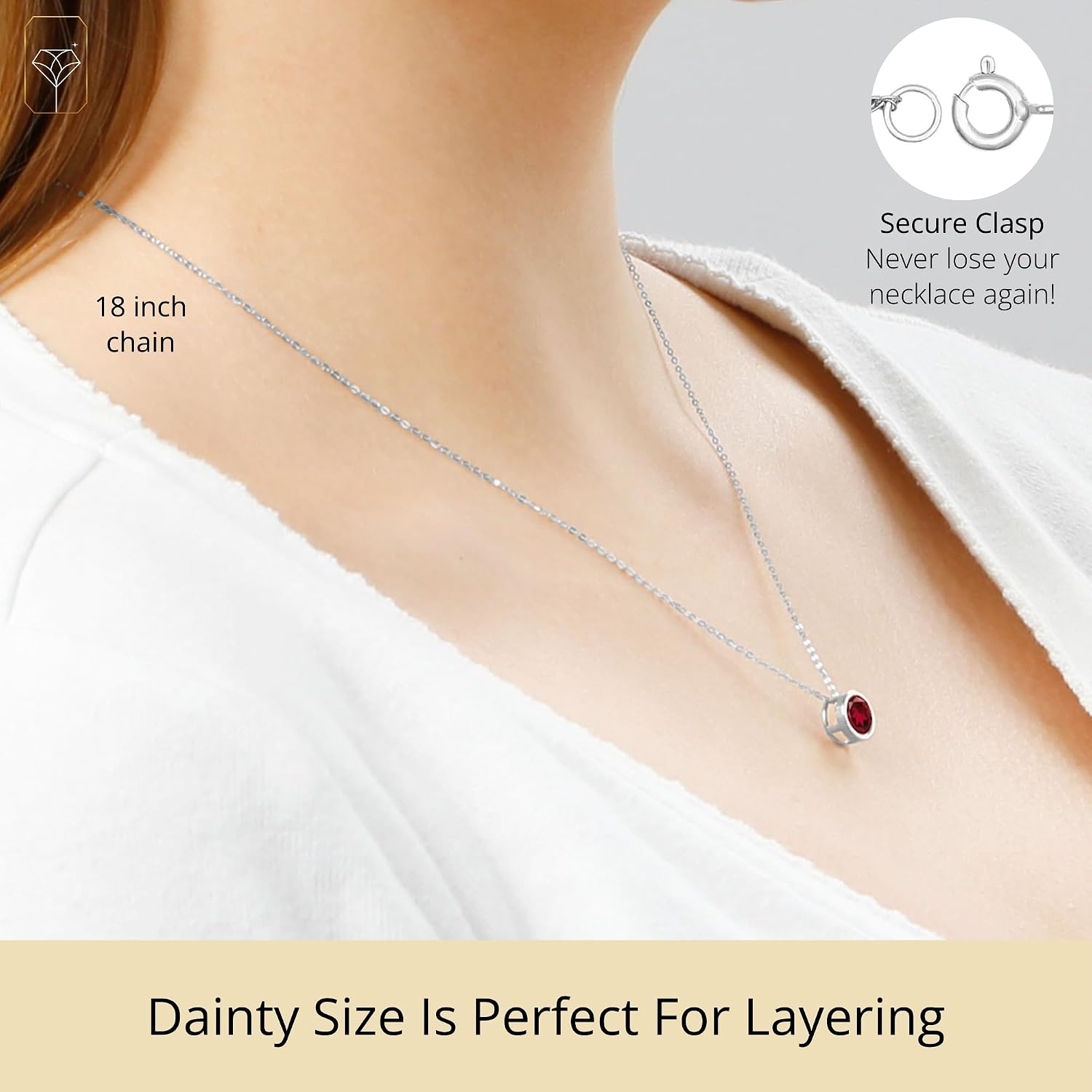 MAX + STONE 14K Gold Gemstone Pendant with 7mm Round Bezel Birthstone | Dainty Round Necklace for Women with Gold 18 Inch Cable Chain | Secure Clasp Pendants with Gift Box