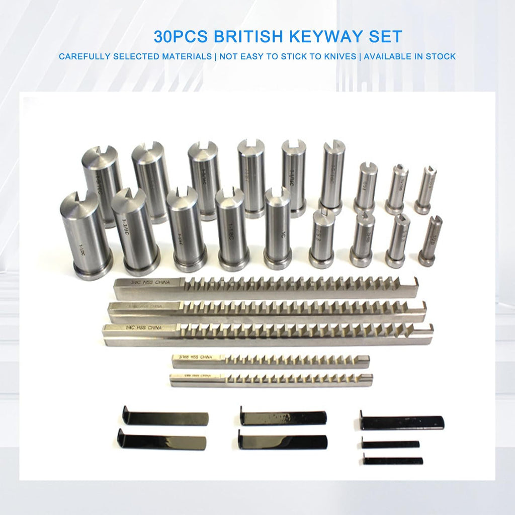 Machinery Keyway Tools, 30 Pcs Keyway Broach Set in Fitted Box, 5 Pcs Broach 18 Collared Bushing 7 Gaskets, Push Type Keyway Broaches Industrial Tools Metric Size Broaching Cutter