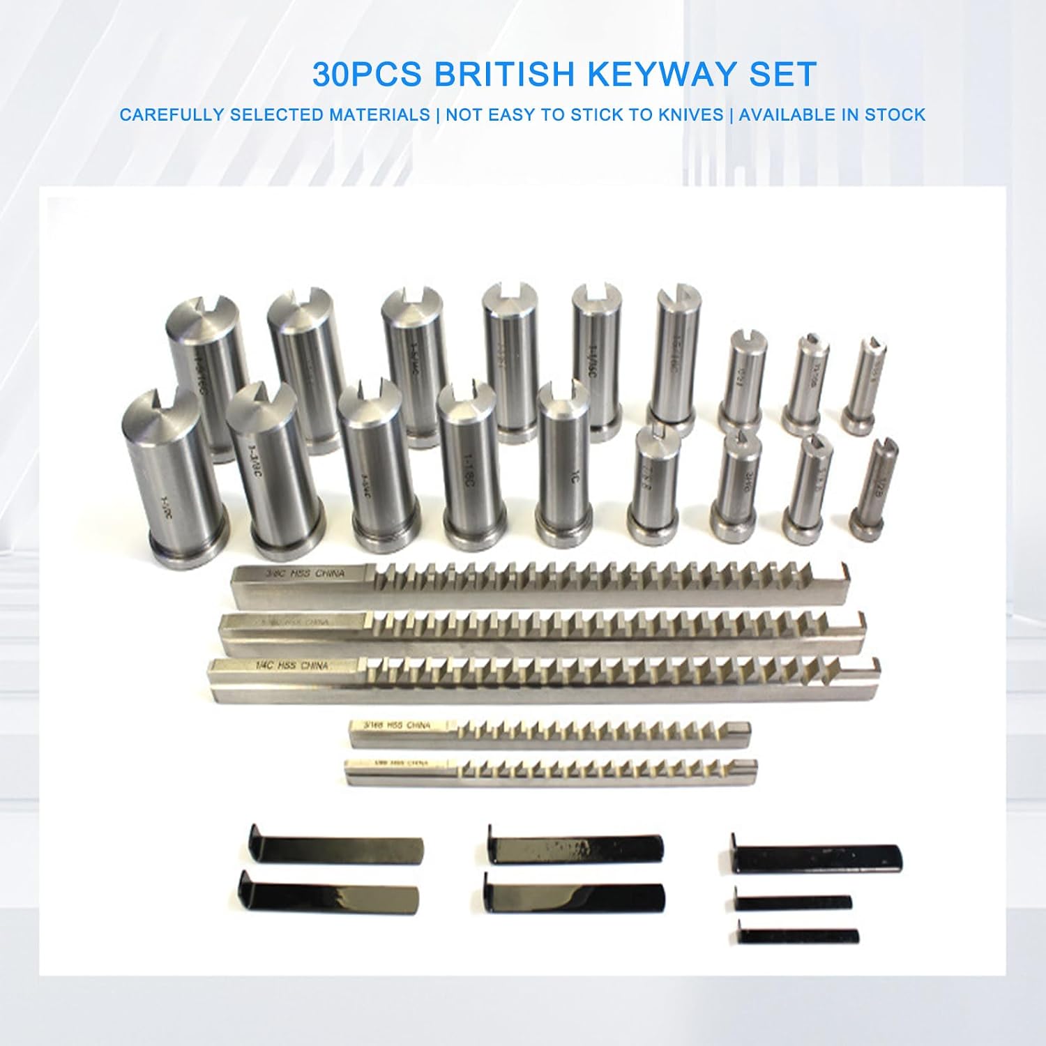 Machinery Keyway Tools, 30 Pcs Keyway Broach Set in Fitted Box, 5 Pcs Broach 18 Collared Bushing 7 Gaskets, Push Type Keyway Broaches Industrial Tools Metric Size Broaching Cutter