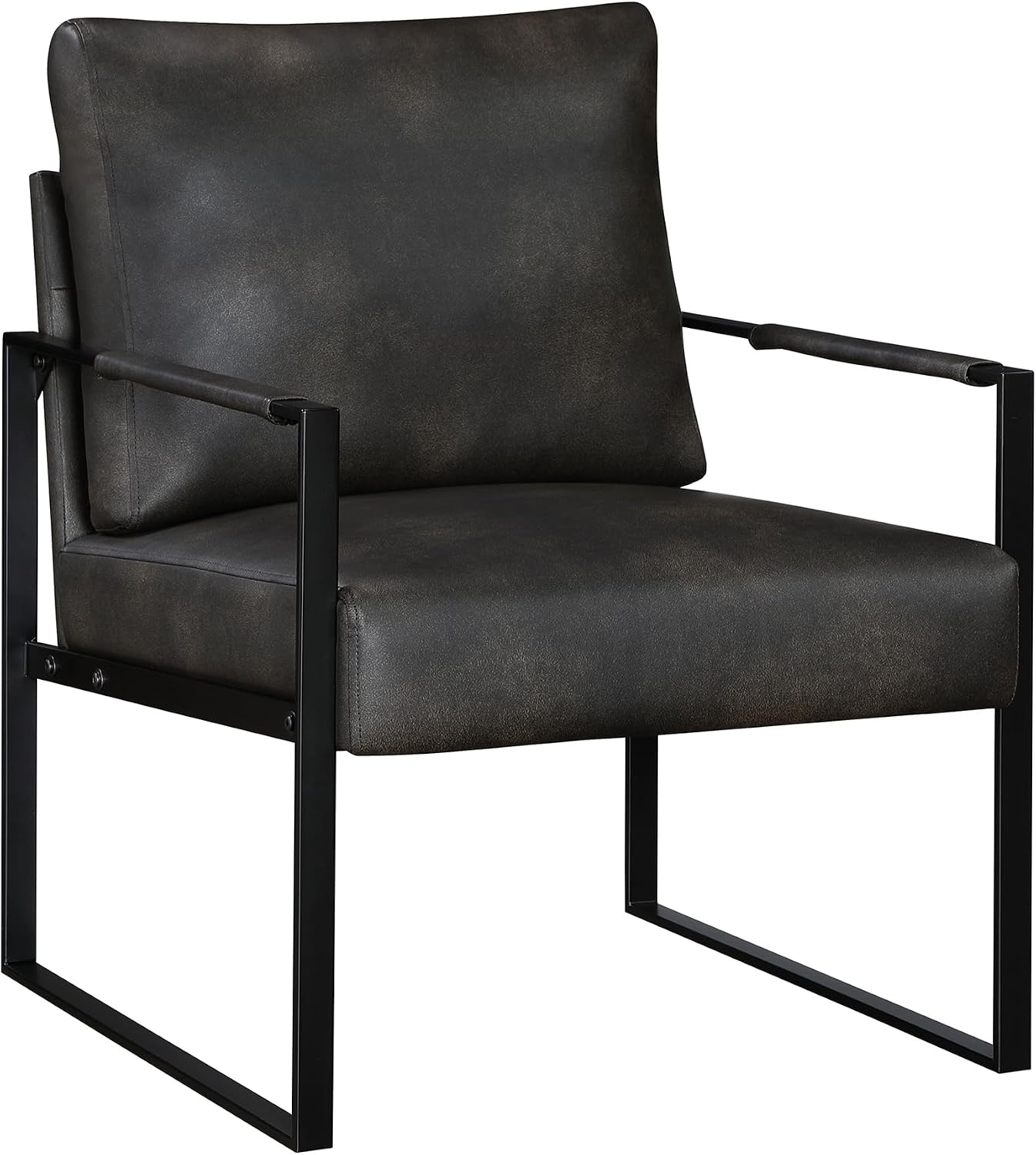 Lexicon Modern Accent Chair, Faux Leather Upholstered Living Room Chair With Wrapped Armrests,Arm Chair With Black Metal Frame,Comfy Single Chair For Living Room/Bedroom/Reading Room/Office,Dark Brown