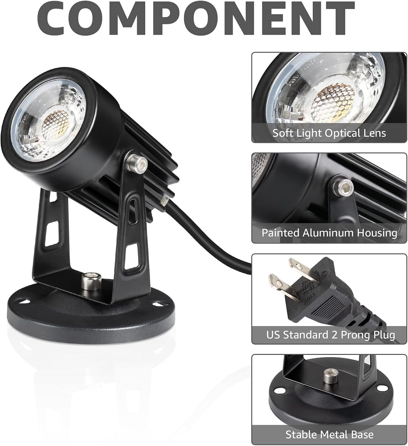 2 Pack LED Spot Lights Indoor Plant Spotlight Lamp Up for Plants Aent Lighting 110V Warm White Uplight 5.9 FT Cord with Floor Foot Switch,