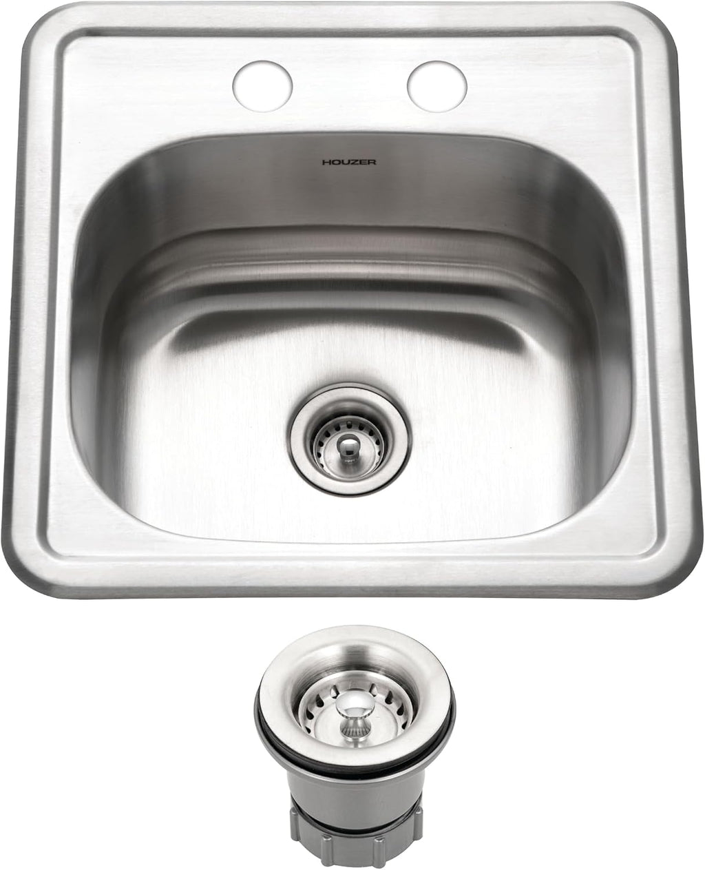 Houzer Hospitality Stainless Steel Bar & Prep Sink: 15 Inch Drop-In Topmount 2-Hole Sink for Bar & Kitchen, Durable & Versatile, Essential for Home & Apartment: 1515-6BS-C