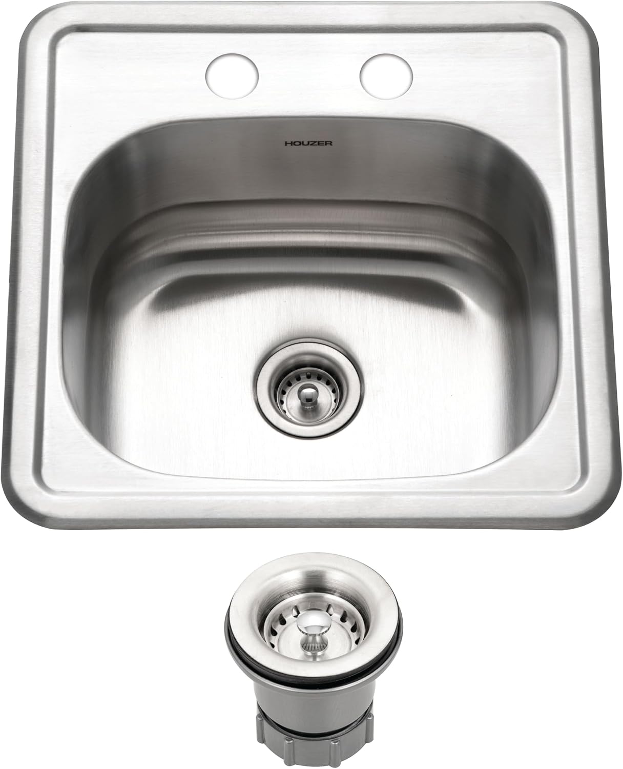 Houzer Hospitality Stainless Steel Bar & Prep Sink: 15 Inch Drop-In Topmount 2-Hole Sink for Bar & Kitchen, Durable & Versatile, Essential for Home & Apartment: 1515-6BS-C