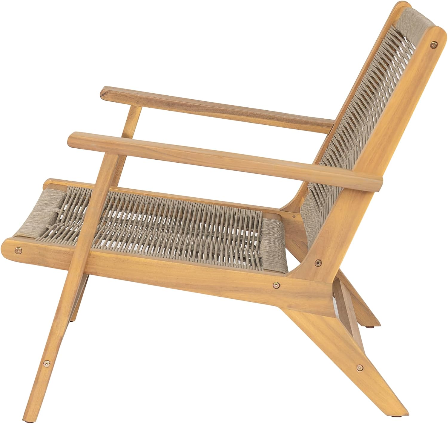 Christopher Knight Home Veera Patio Chair Set of 2 with Acacia Wood Frame and Handwoven Rope, Outdoor Lounge Chair, Stylish Outdoor Accent Chair for Garden/Deck/Backyard, Beige + Light Teak