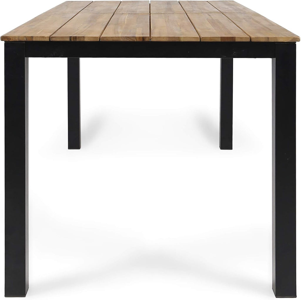 Christopher Knight Home Zak Outdoor 71' Acacia Wood Dining Table, Teak Finish, Black