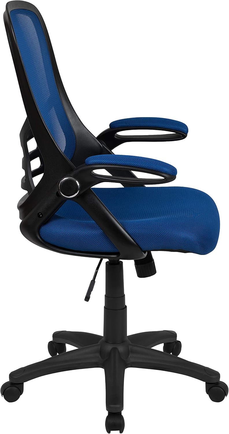Flash Furniture Porter High-Back Swivel Office Chair with Adjustable Lumbar Support and Seat Height, Ergonomic Mesh Desk Chair with Flip-Up Armrests, Blue/Black