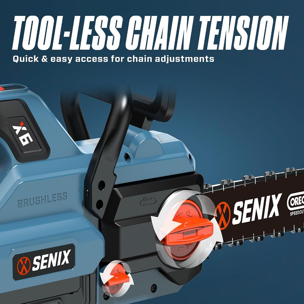 SENIX Chainsaw|60V 18' Battery Chainsaw|Brushless Electric Chainsaws|Cordless Chain Saw with 4Ah Battery & Charger|Garden Tool for Trees, Pruning, Branch Trimming, Best Gifts for Man, CSX6-M1