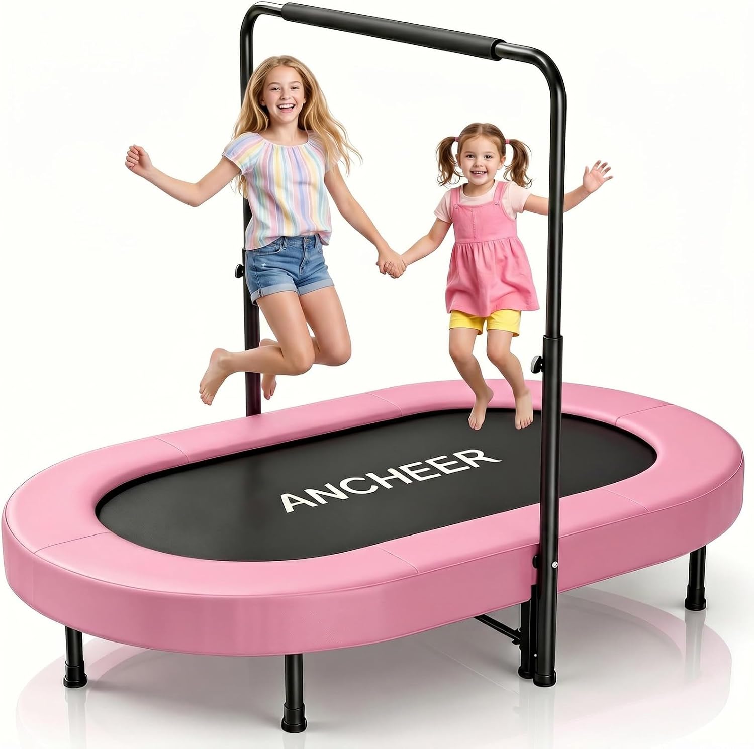 ANCHEER Trampoline for Kids, Toddler Trampoline Indoor Sports and Outdoor Games 56' Kids Rebounder 220LBS Capacity with Adjustable Safety Handrail Foldable Jumper for Boys and Girls