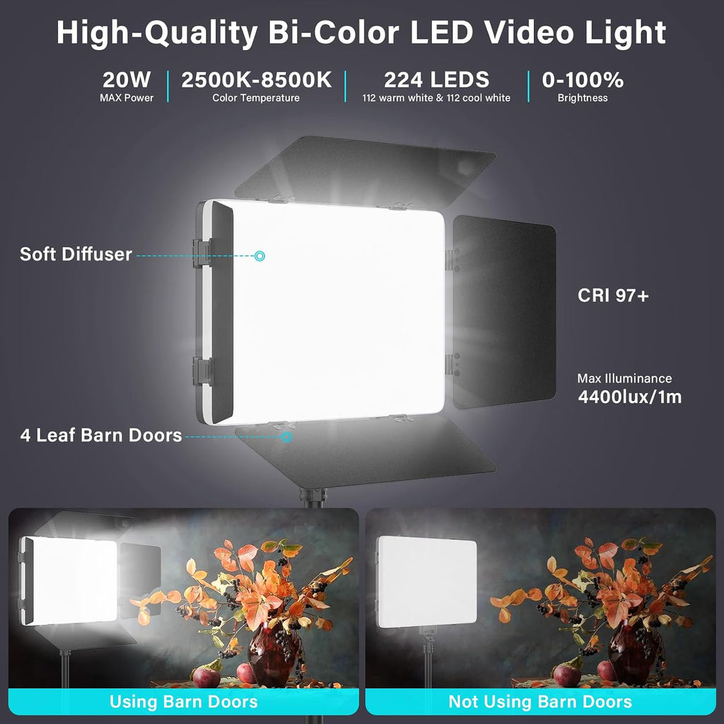 Unicucp 2 Pack Led Video Light Panel Lighting Kit with Barn Doors, 8000mAh Rechargeable Camera Light, 2500K-8500K Photo Light for Outdoor Indoor Photography Video Recording Live Streaming Zoom Calls