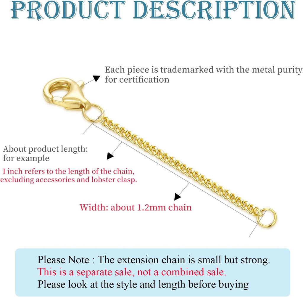 10k 14k Real Gold 1'/1.5'/2'/2.5'/3'/4'/5' Necklace Extender, Necklace Bracelet Extender Chain, Durable Gold Extender Chain, Adjustable Extension Chain for Necklace Bracelet Anklet