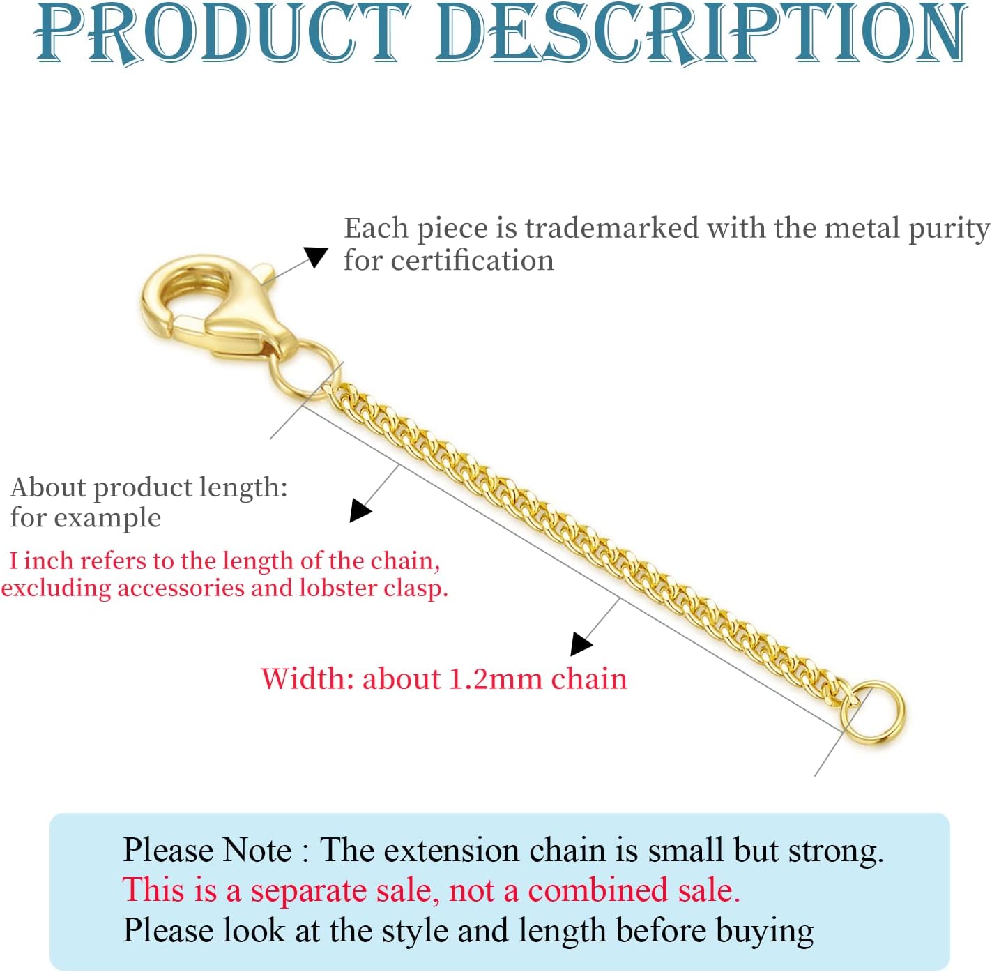 10k 14k Real Gold 1'/1.5'/2'/2.5'/3'/4'/5' Necklace Extender, Necklace Bracelet Extender Chain, Durable Gold Extender Chain, Adjustable Extension Chain for Necklace Bracelet Anklet