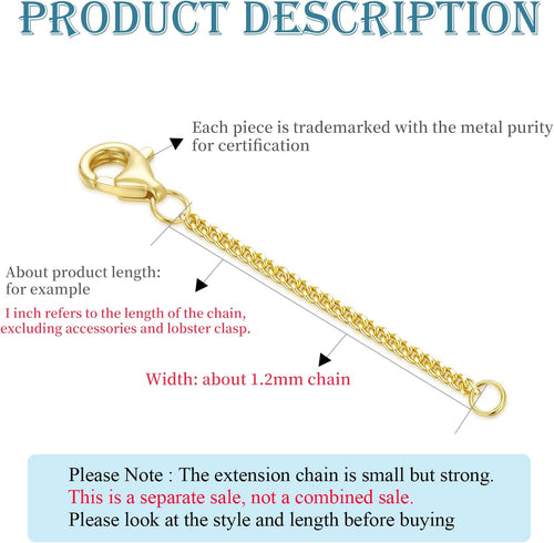 10k 14k Real Gold 1'/1.5'/2'/2.5'/3'/4'/5' Necklace Extender, Necklace Bracelet Extender Chain, Durable Gold Extender Chain, Adjustable Extension Chain for Necklace Bracelet Anklet