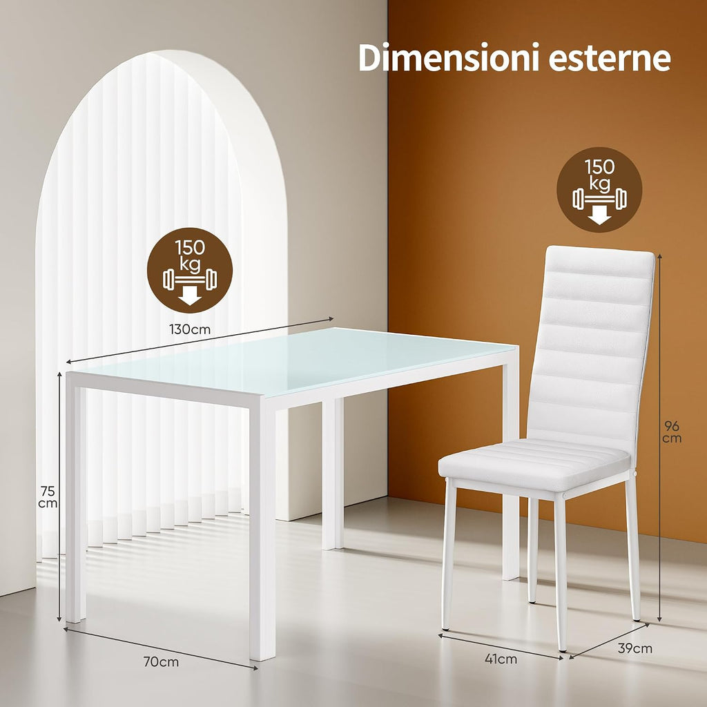 Bealife Kitchen Dining Table Set for 6, Tempered Glass 7 Piece Table and Chairs Set Modern for Home, Kitchen, Living Room, Dining Room, White
