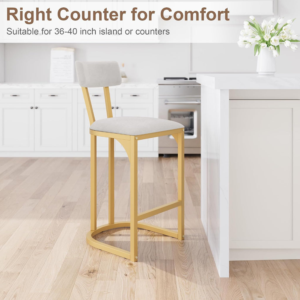 Garvee Bar Stools Set of 4, Counter Height Bar Stools for Kitchen Counter, Island Chairs for Dining Table, Modern Tall Barstools with Back, Metal Counter Stools with Upholstered for Kitchen (Gold)