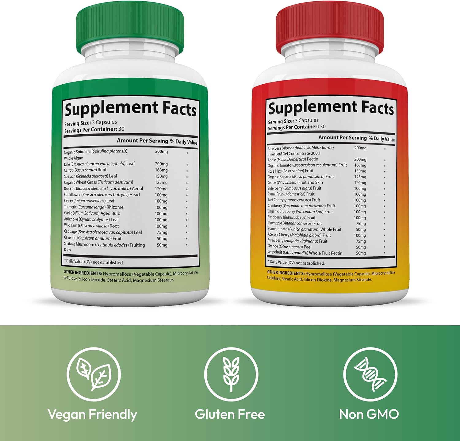 Justified Laboratories Superfoods Set - Includes Vital Fruits (90 Capsules, Pack of 5) + Vital Veggies (90 Capsules, Pack of 5) - Non-GMO, Vegan - 30 Servings per Bottle