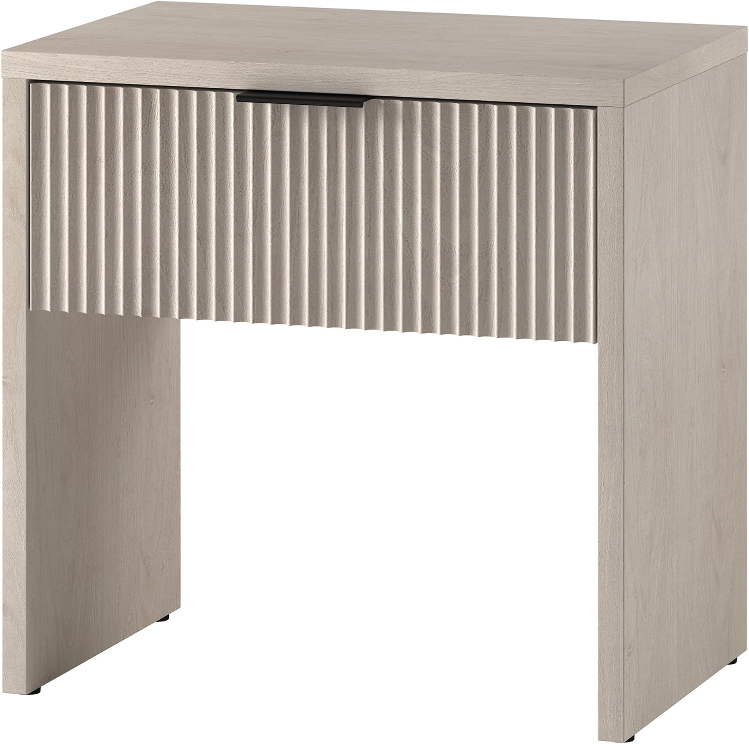 Henn&Hart 24' Fluted Modern Wooden Nightstand, Ribbed Side Table with Storage Drawer and Open Storage Space for Bedroom, Living Room, or Home Office, Beech White