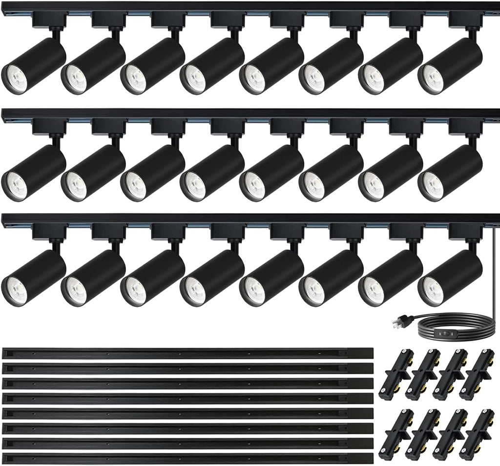 H Type LED Track Lighting Heads Kit, 24 Heads 3000K Warm White with 26.2FT Track Rail, 20W 2400lm High Brightness, Angle Adjustable Track Light