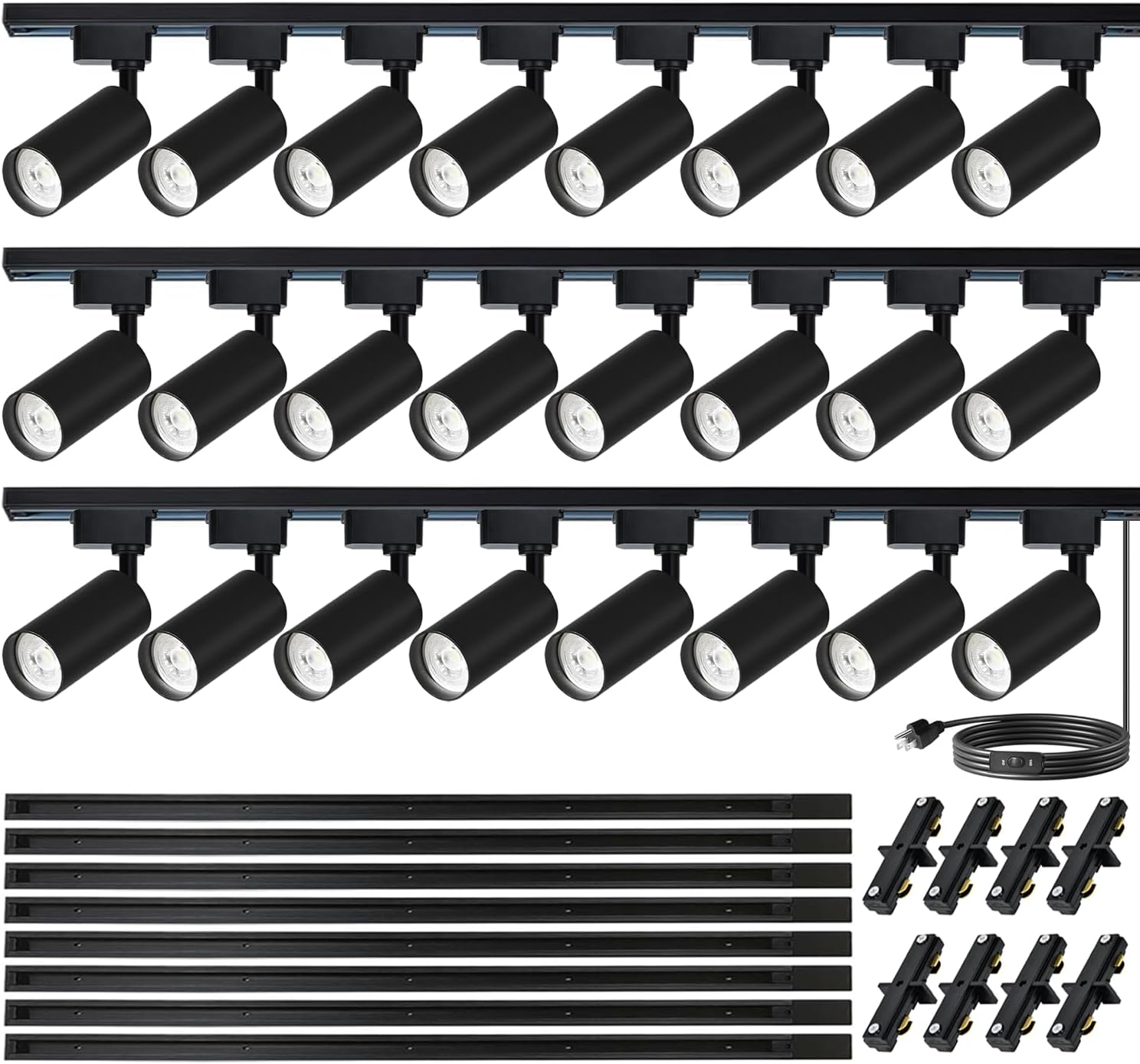 H Type LED Track Lighting Heads Kit, 24 Heads 3000K Warm White with 26.2FT Track Rail, 20W 2400lm High Brightness, Angle Adjustable Track Light