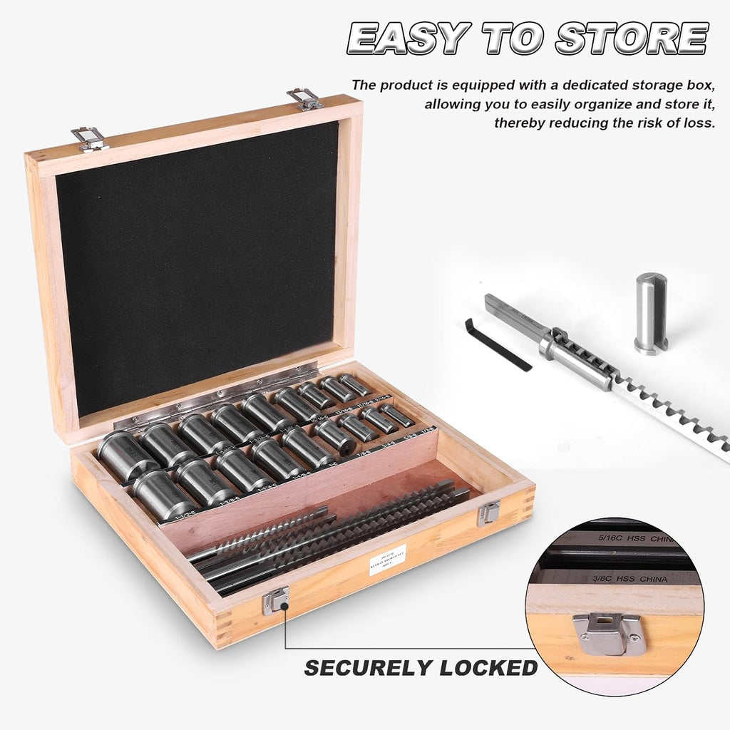 Keyway Broach Set Rectangular Spline Broaching Kit with 5 Broaches 18 Bushings and 7 Shims 30pcs for Metalworking Cutting Tools for Lathe Keyway