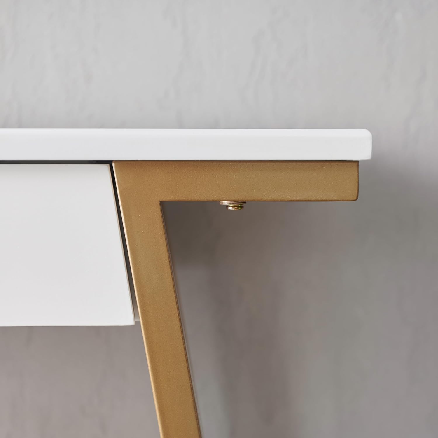 Leick Home 214346 Empiria Wood Console Table with Drawer and Metal Frame for Living Room Entryway Bedroom, White