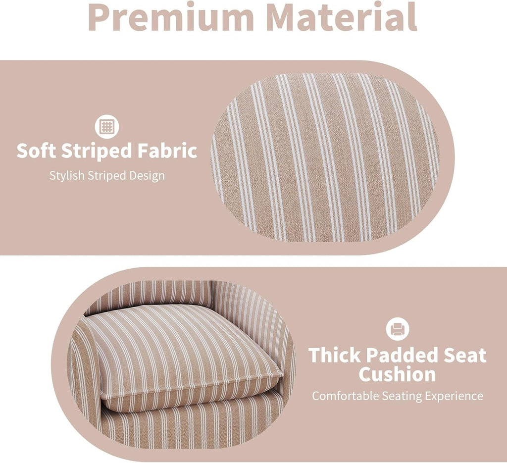 INZOY Swivel Accent Square Chair with Thick Padded Backrest Cushion, Swivel Reading Chair for Living Room Bedroom Small Spaces, Brown Stripe