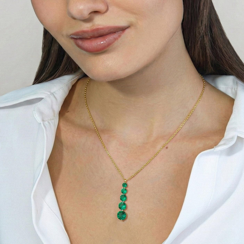 GOODSTONE JEWELS Linear Drop Pendant Necklace for Women in Yellow Gold Plated | Size 16+2 Inch Cable Chain with Lobster Clasp | Natural Birthstone Jewelry Gift for Her