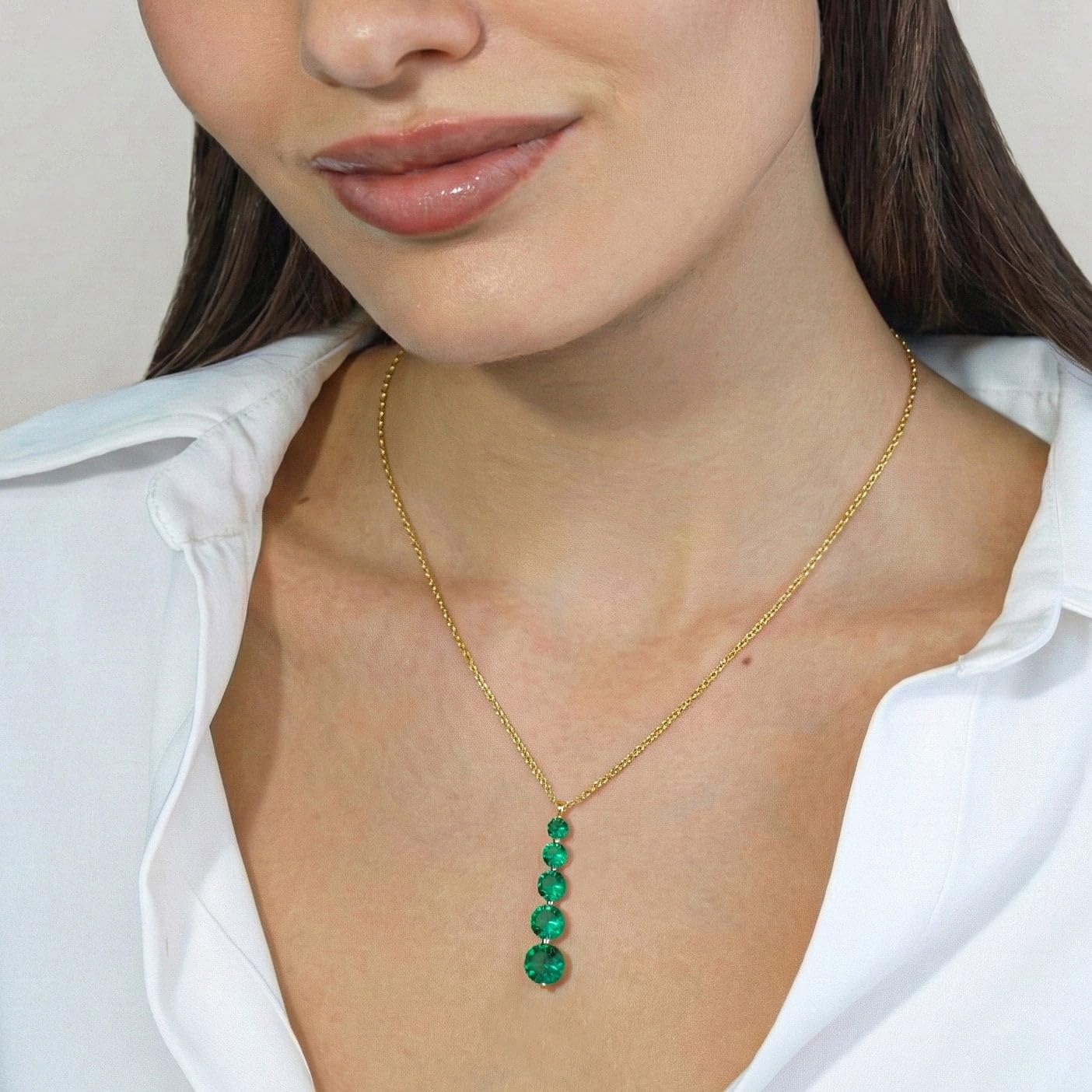 GOODSTONE JEWELS Linear Drop Pendant Necklace for Women in Yellow Gold Plated | Size 16+2 Inch Cable Chain with Lobster Clasp | Natural Birthstone Jewelry Gift for Her