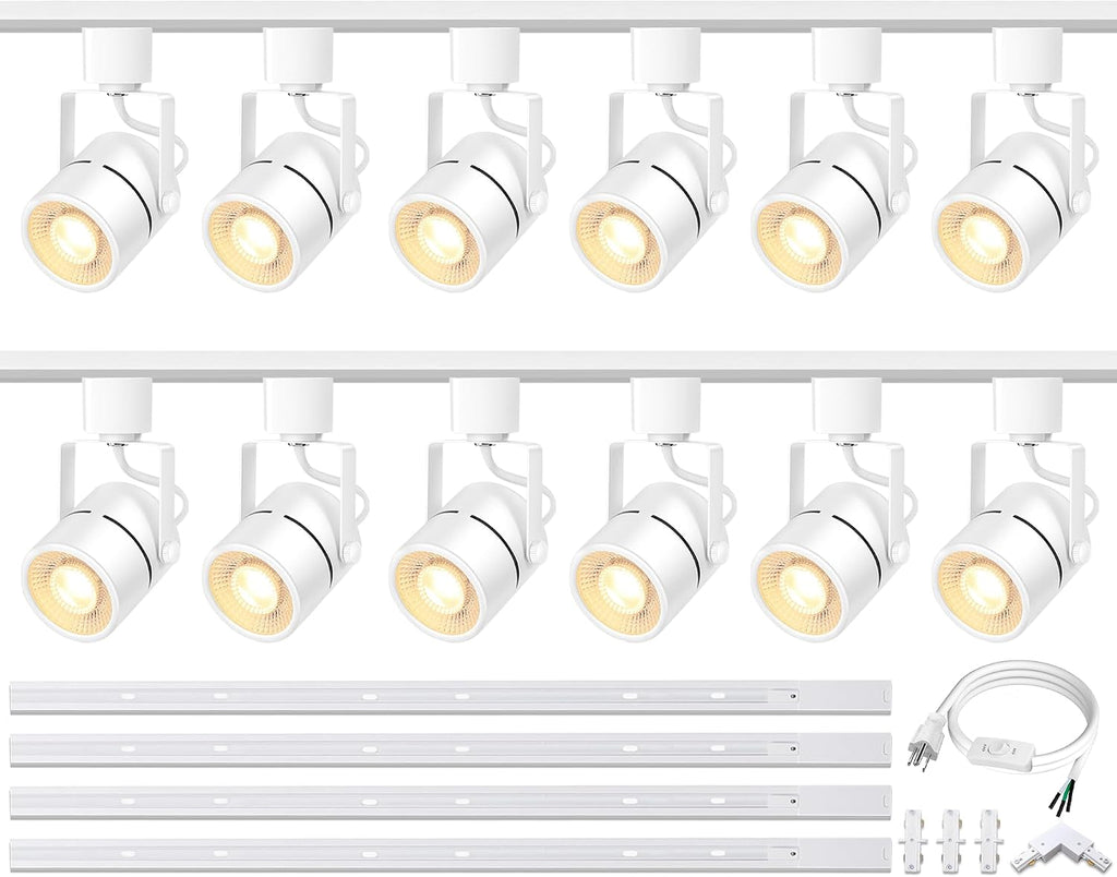 White LED Track Lighting Heads Kit, 10W 6000K Cool White 12-Lights GU10 Dimmable Track Lights, Indoor Ceiling Spotlight Fixture with 13FT H Type Track Light Rails