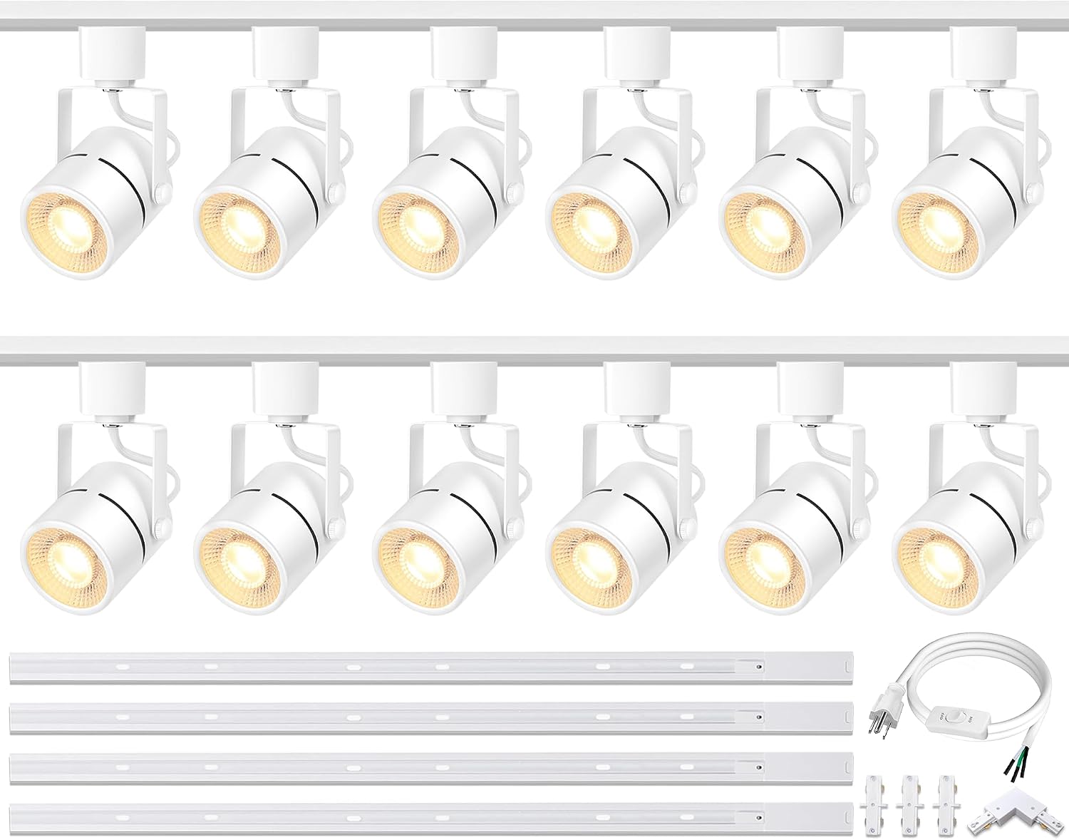 White LED Track Lighting Heads Kit, 10W 6000K Cool White 12-Lights GU10 Dimmable Track Lights, Indoor Ceiling Spotlight Fixture with 13FT H Type Track Light Rails
