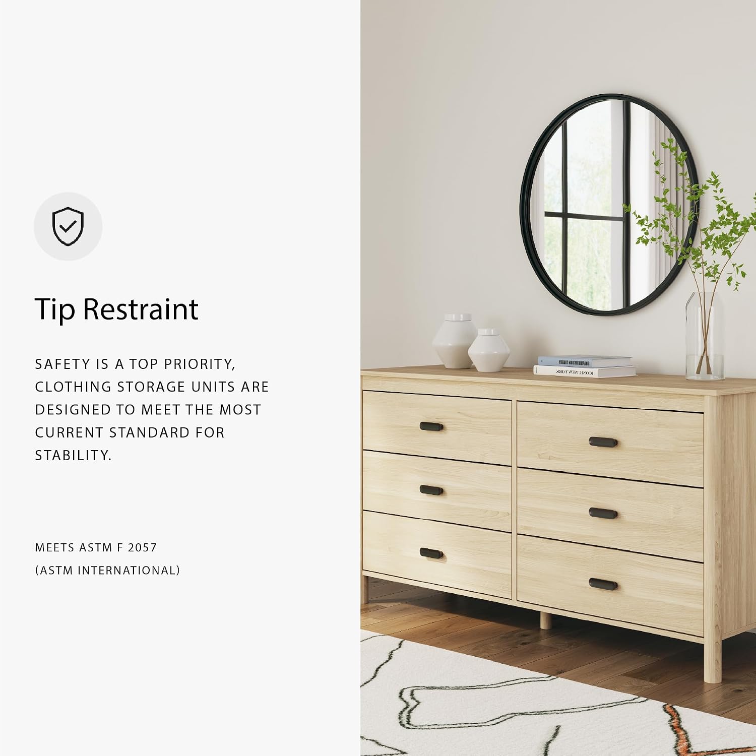 Signature Design by Ashley Cabinella Casual Dresser with 6 Smooth-Gliding Drawers, Meets ASTM International Safety Standards, Light Brown Finish, 61.57' W
