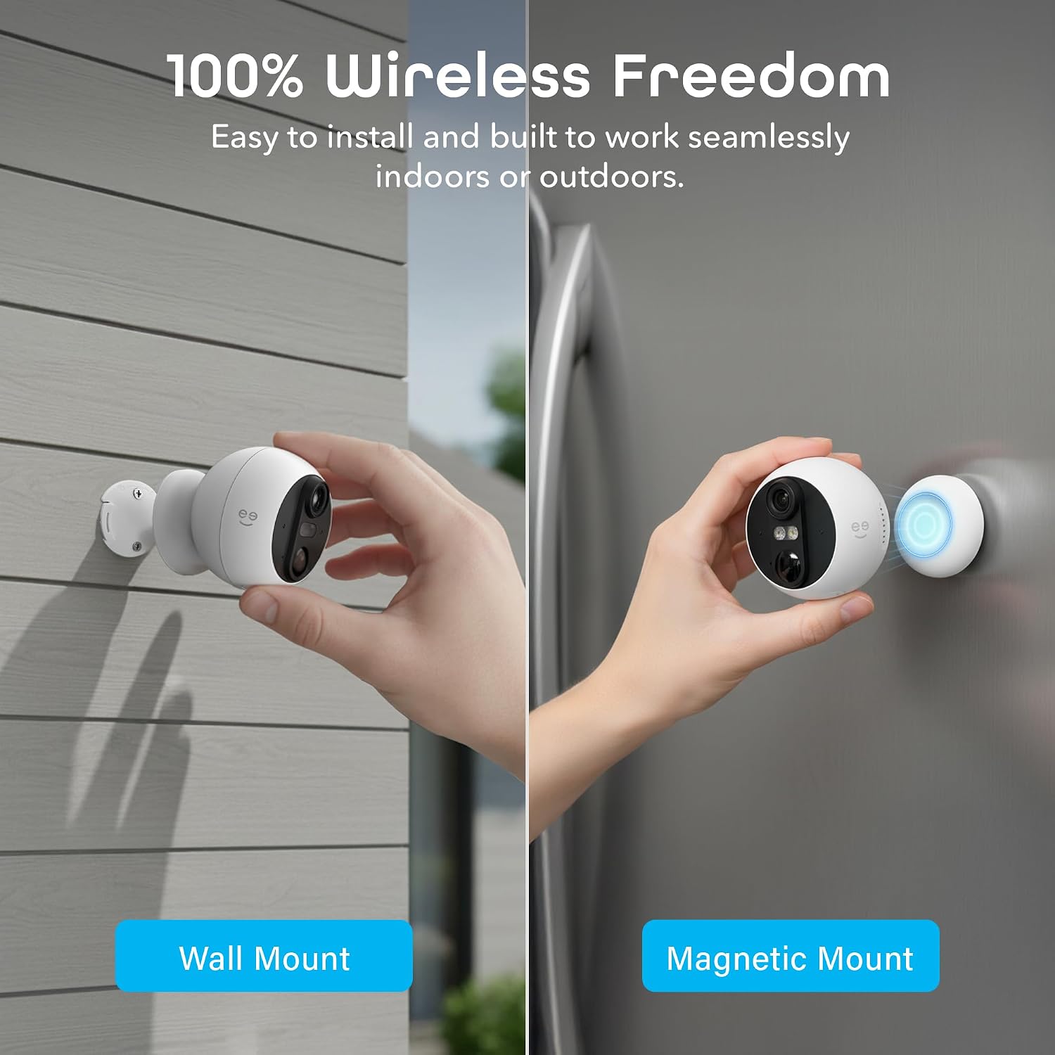 Geeni Perch 3MP Smart Magnetic Battery Camera 2-Pack – 2K HD Outdoor Wireless Security Cameras with Color Night Vision, LED Spotlight, 2-Way Audio, & IP66 Weatherproof