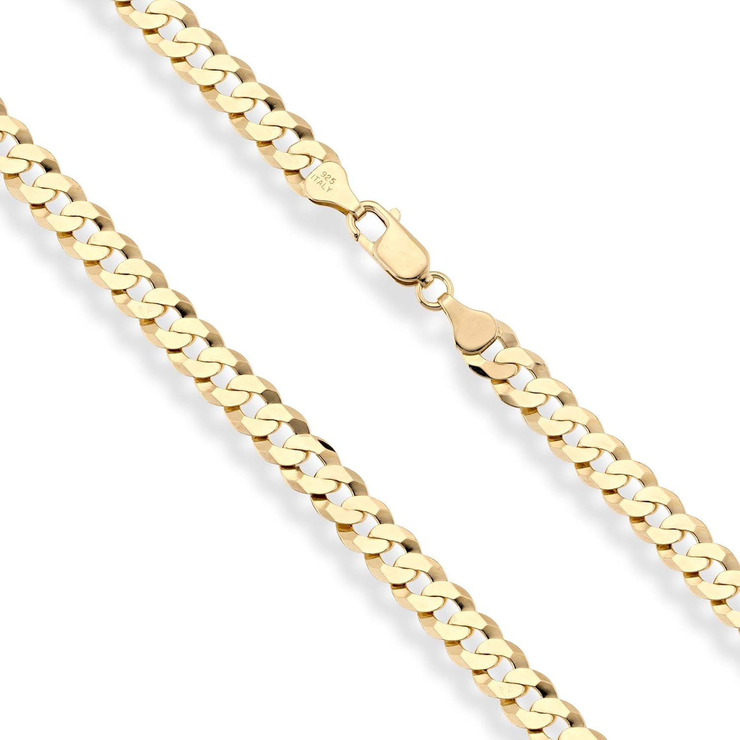 Miabella Italian 18K Gold Plated 925 Sterling Silver 7mm Cuban Link Curb Chain Necklace for Men Women, Made in Italy