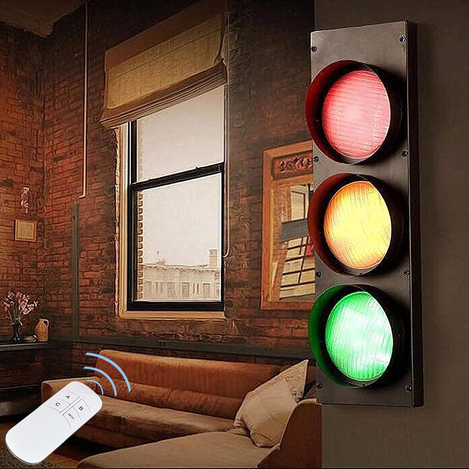 Outdoor Lamp Post Lights, LED Traffic Signal Wall Lamp with Switch, Tricolor Red Green Yellow Spotlights for Indoor/Outdoor Use, Warning Sconce for Bars and Street Signs (A)