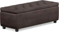SIMPLIHOME Hamilton Storage Ottoman - 48 inch Wide Upholstered Vegan Leather Rectangle Storage Ottoman Bench in Distressed Brown, Traditional Tufted Ottoman for Living Room with Lift-Up Lid
