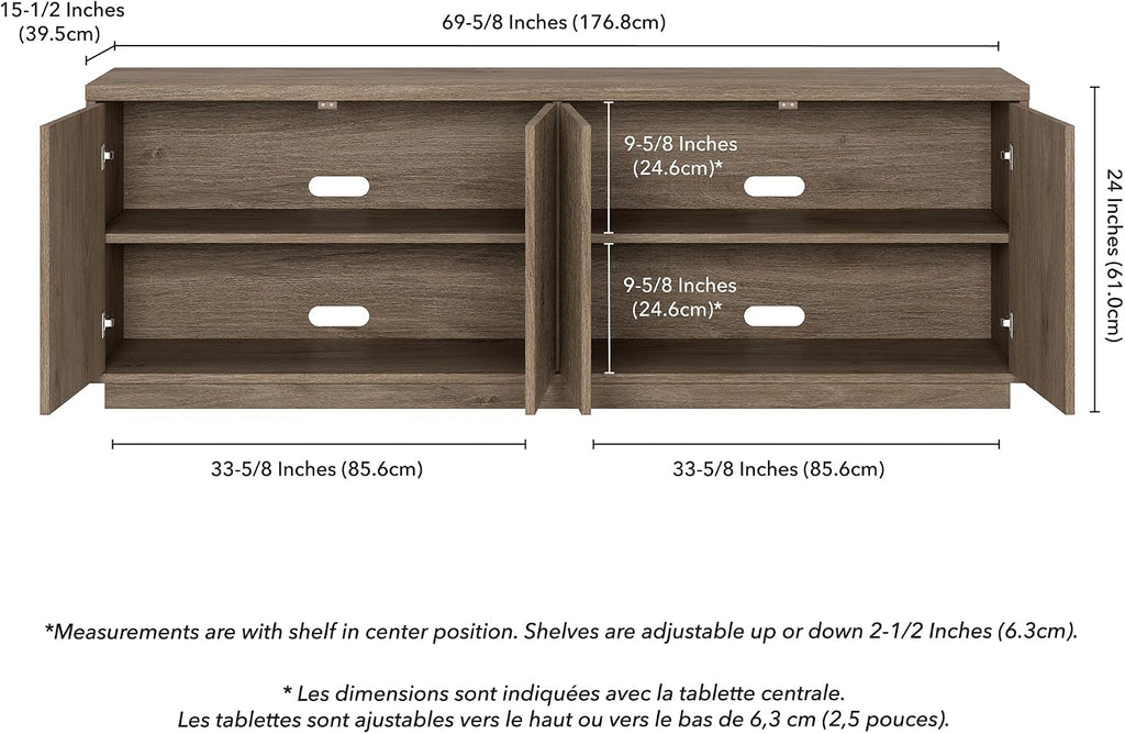 Henn&Hart Fluted TV Stand for TVs up to 75' with 2 Concealed Ribbed Storage Cabinets and Adjustable Shelves for Living Room, Family Room, or Office, Weathered Gray