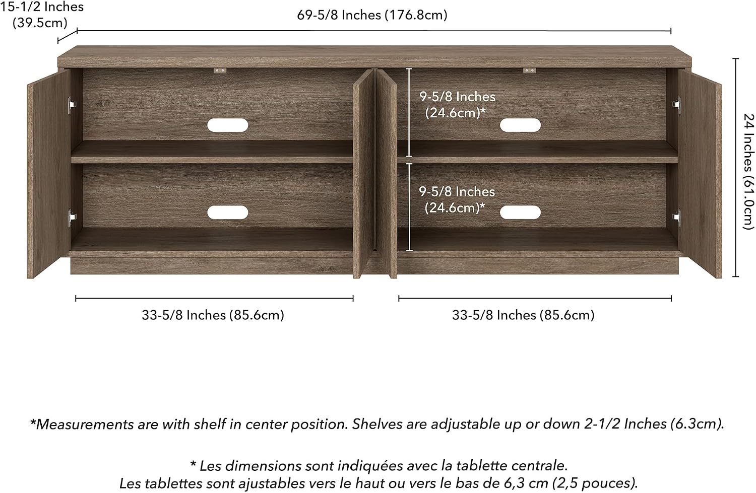 Henn&Hart Fluted TV Stand for TVs up to 75' with 2 Concealed Ribbed Storage Cabinets and Adjustable Shelves for Living Room, Family Room, or Office, Weathered Gray