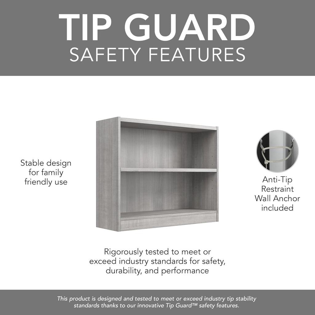 Bush Furniture Universal Small 2 Shelf Bookcase in Platinum Gray - Set of 2, Matching Storage and Display Bookshelves for Home Office or Living Room Organization