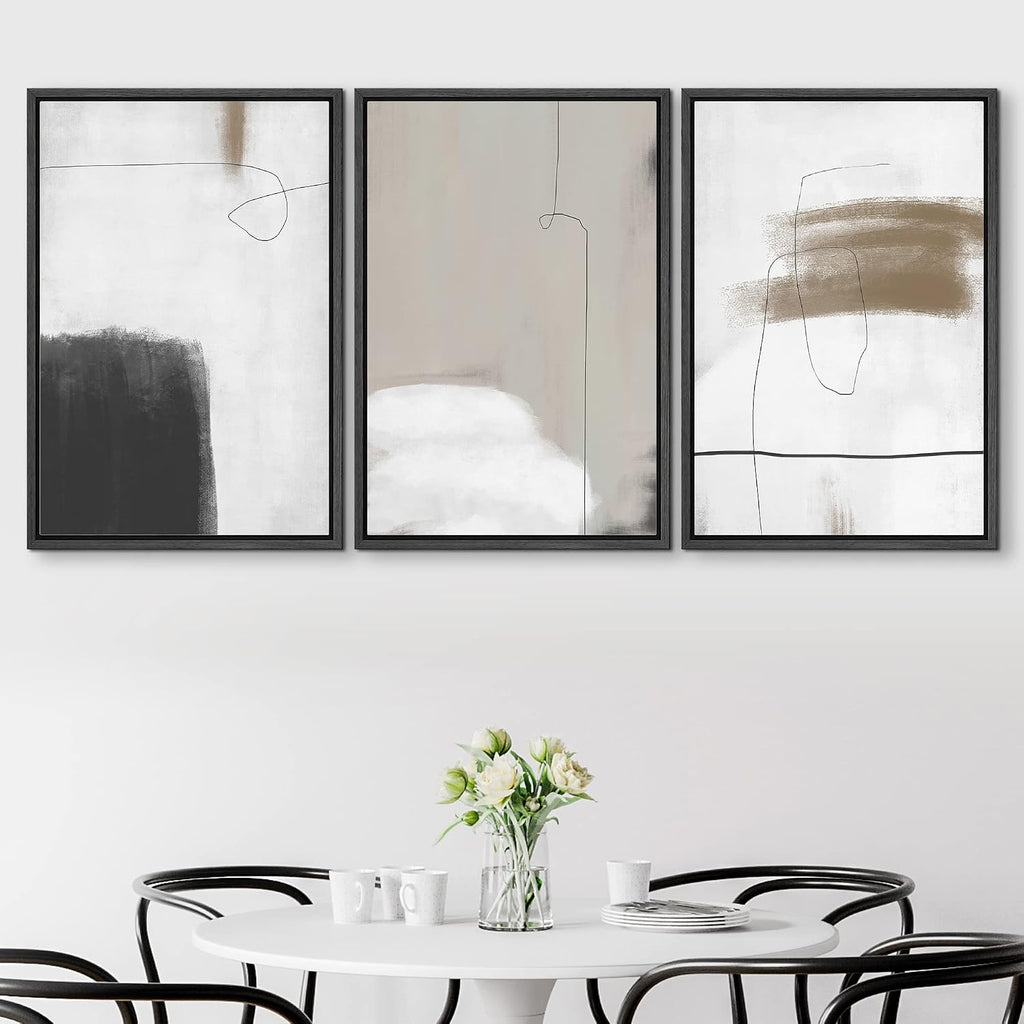 SIGNFORD Framed Canvas Print Wall Art Set Grunge Dark Watercolor Paint Stroke Abstract Shapes Illustrations Modern Art Bohemian Nordic Relax/Calm for Living Room, Bedroom, Office - 24'x36'x3 Black