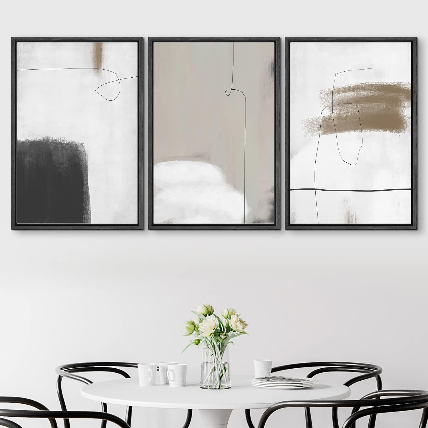 SIGNFORD Framed Canvas Print Wall Art Set Grunge Dark Watercolor Paint Stroke Abstract Shapes Illustrations Modern Art Bohemian Nordic Relax/Calm for Living Room, Bedroom, Office - 24'x36'x3 Black
