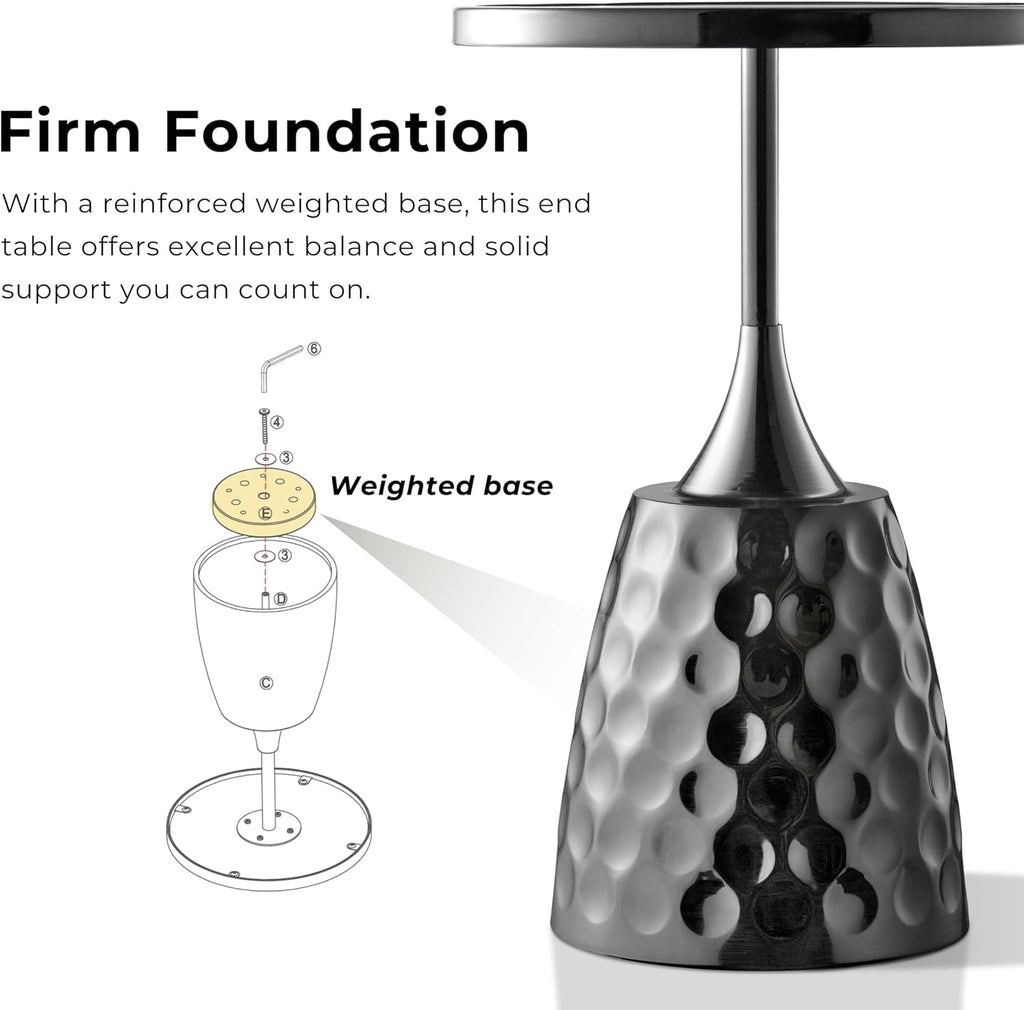 Homes: Inside + Out Halric Modern 24' Tall Round End Table with Printed Tabletop and Iron Metal Base, Accent Furniture, Pedestal Stand for Living Room, Home Office, Black with Geometric Floral