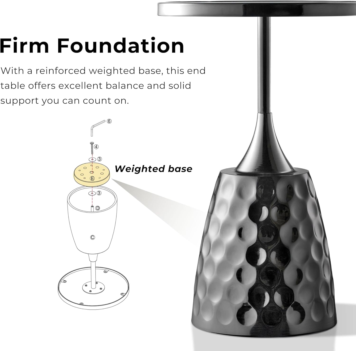 Homes: Inside + Out Halric Modern 24' Tall Round End Table with Printed Tabletop and Iron Metal Base, Accent Furniture, Pedestal Stand for Living Room, Home Office, Black with Geometric Floral