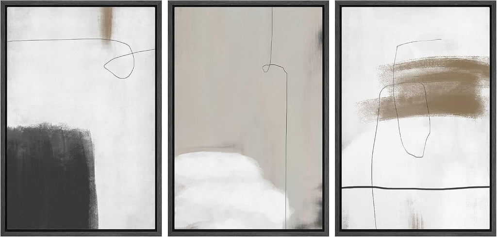 SIGNFORD Framed Canvas Print Wall Art Set Grunge Dark Watercolor Paint Stroke Abstract Shapes Illustrations Modern Art Bohemian Nordic Relax/Calm for Living Room, Bedroom, Office - 24'x36'x3 Black