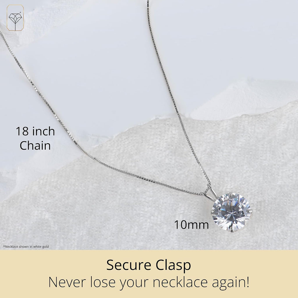 MAX + STONE 14k Gold 8mm Round Solitaire Cubic Zirconia Pendant Necklace for Women with 18 Inch Box Chain