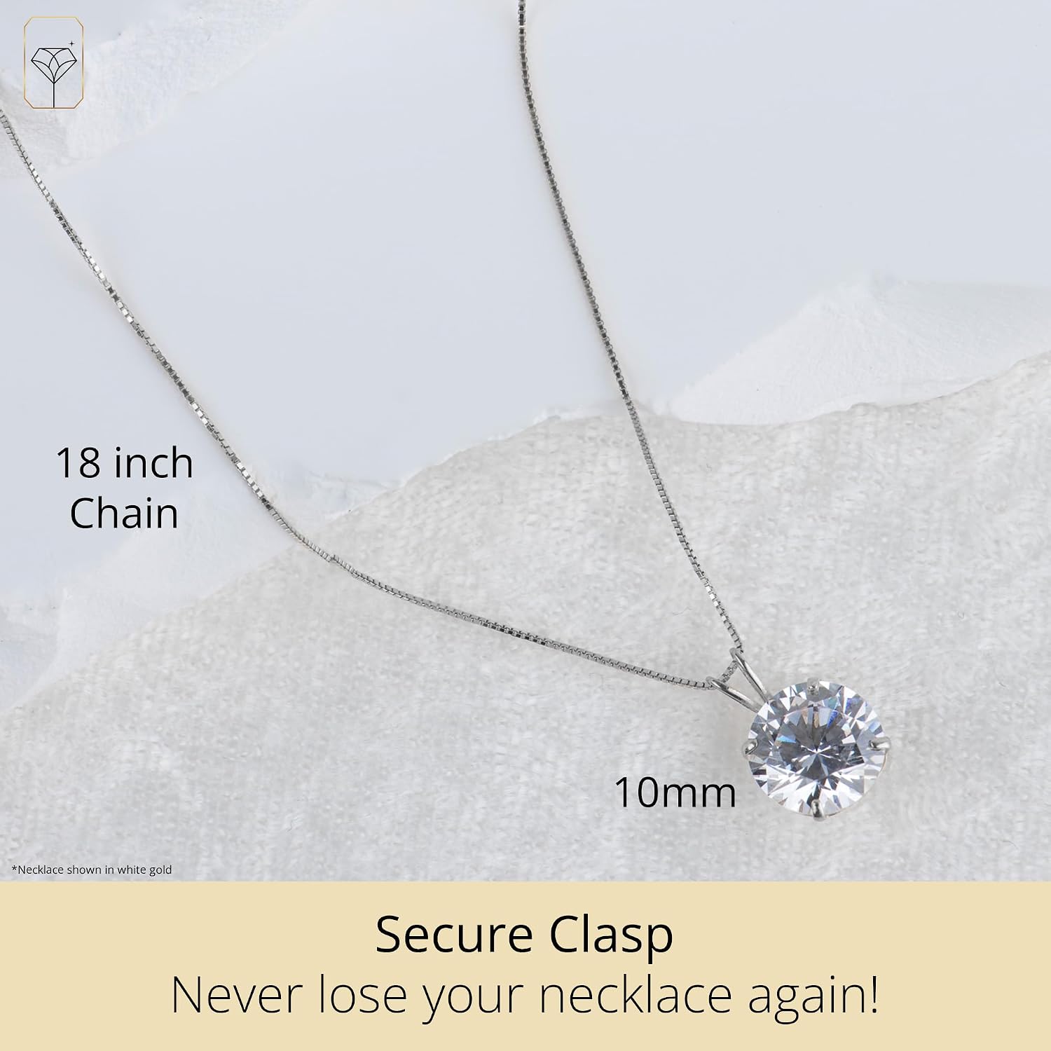 MAX + STONE 14k Gold 8mm Round Solitaire Cubic Zirconia Pendant Necklace for Women with 18 Inch Box Chain
