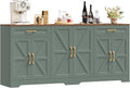 BOTLOG 71' Large Sideboard Buffet Cabinet with Storage, Farmhouse Kitchen Buffet Cabinet with Adjustable Shelves and 6 Barn Doors, Wood Coffee Wine Bar Console Table for Kitchen, Dining Room, Green
